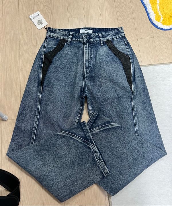 パンツ XTONZ XP236 Leather Mix Curved Denim Pants BLUE XP246BL MUSINSA | XTONZ XP236 Leather Mix Curved Denim Pants (BLUE)
