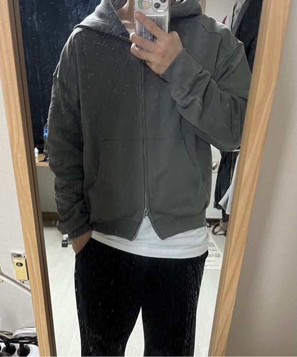 MUSINSA | NOMANUAL M.L HOODED ZIP-UP - WASHED BLACK
