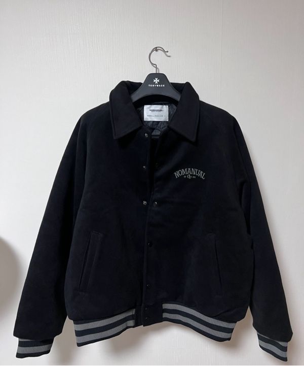 MUSINSA | NOMANUAL W.S VARSITY JACKET - BLACK