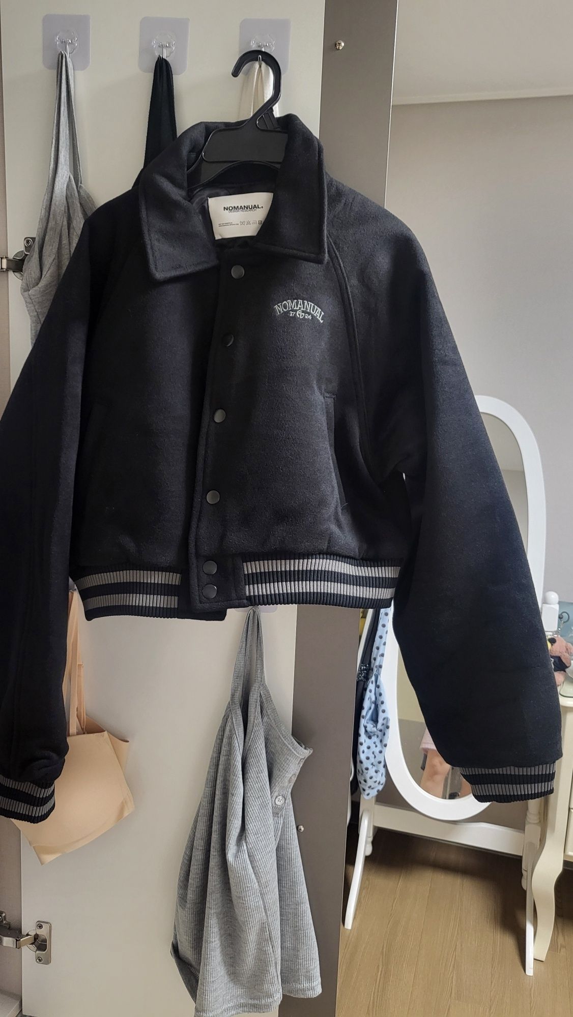 MUSINSA | NOMANUAL W.S VARSITY JACKET - BLACK