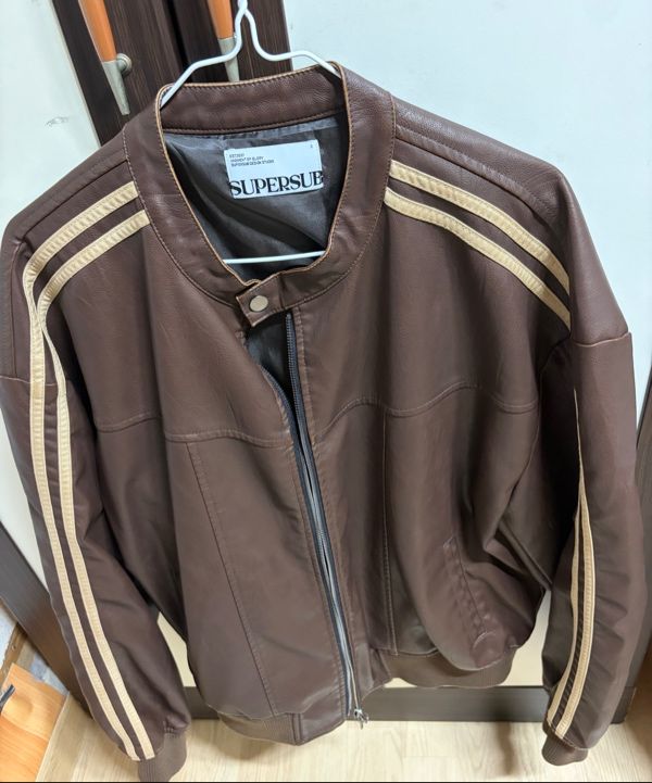 MUSINSA | SUPERSUB Vintage Track Biker Leather Jumper - Brown