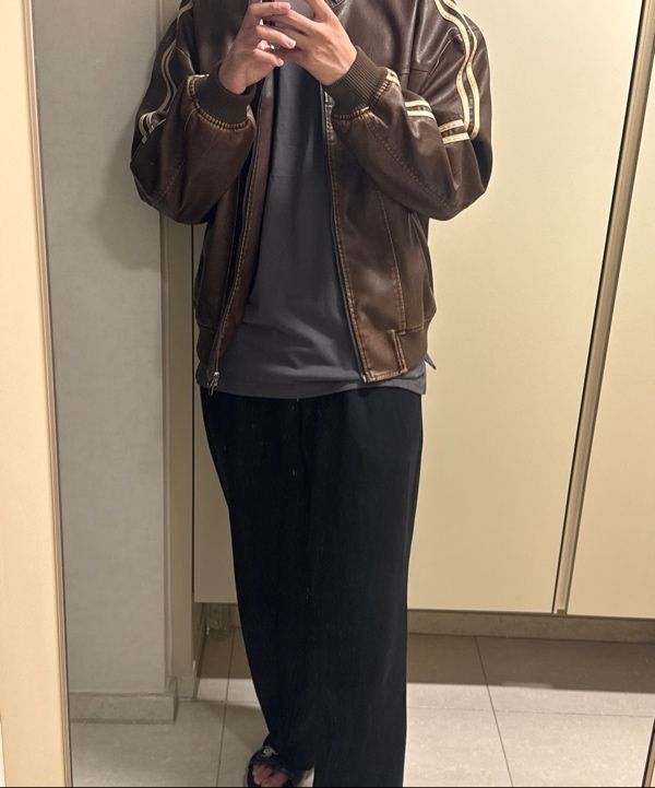 MUSINSA | SUPERSUB Vintage Track Biker Leather Jumper - Brown