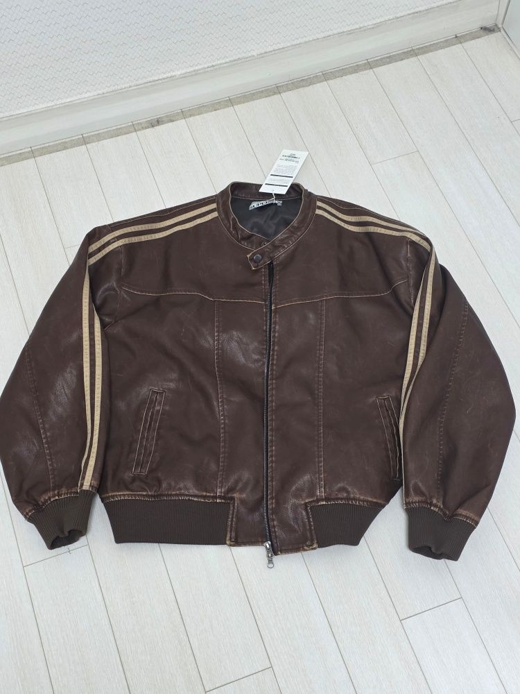 MUSINSA | SUPERSUB Vintage Track Biker Leather Jumper - Brown