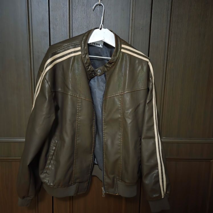 MUSINSA | SUPERSUB Vintage Track Biker Leather Jumper - Brown