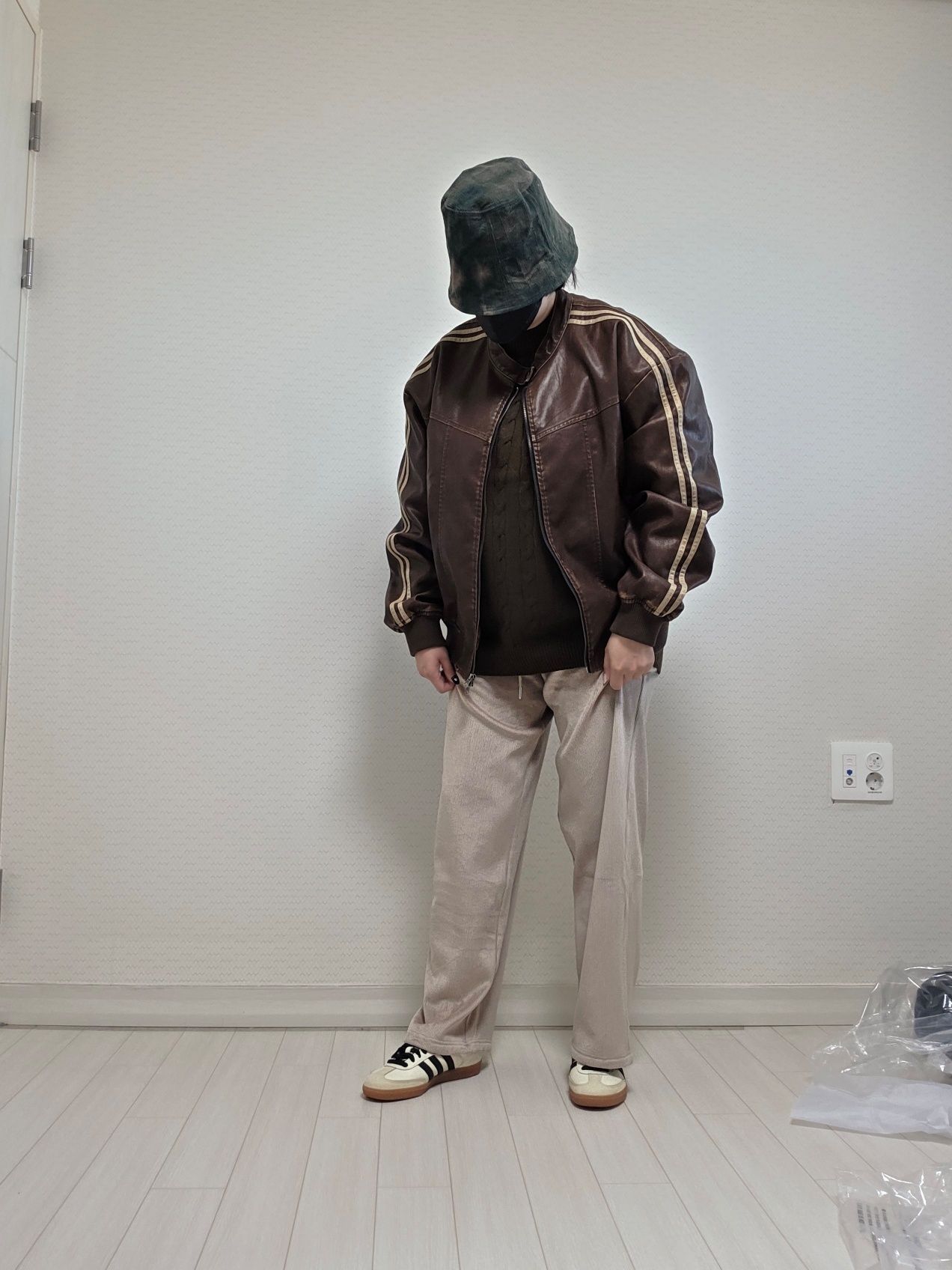 MUSINSA | SUPERSUB Vintage Track Biker Leather Jumper - Brown