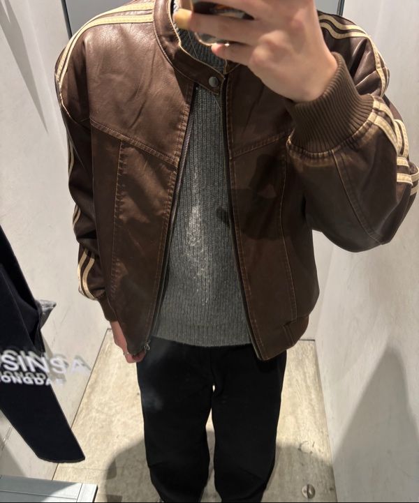 MUSINSA | SUPERSUB Vintage Track Biker Leather Jumper - Brown