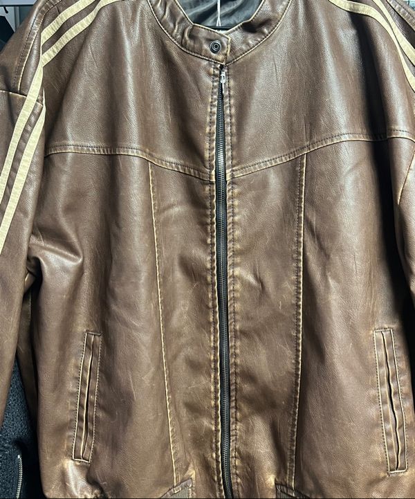 MUSINSA公式 | SUPERSUB Vintage Track Biker Leather Jumper - Brown