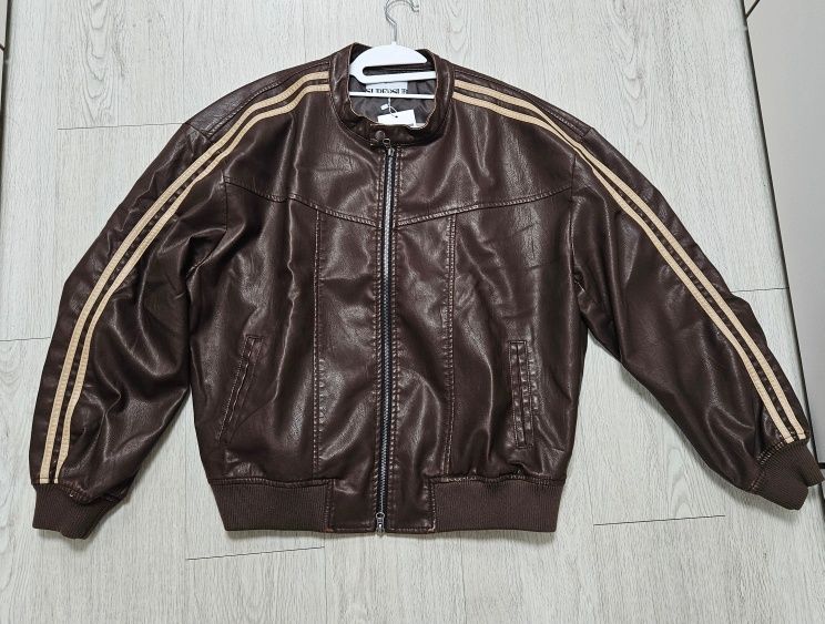 MUSINSA | SUPERSUB Vintage Track Biker Leather Jumper - Brown