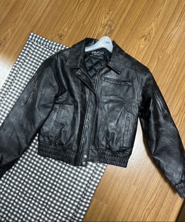 ジャケット・アウター ILLIGO Washed leather bomber jacket MUSINSA | ILLIGO Washed leather bomber jacket black
