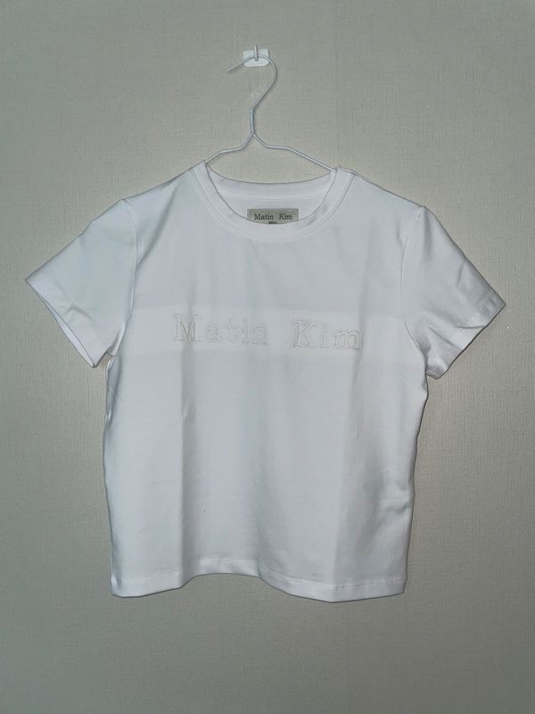 ★Matin Kim★ MATIN REVERSE PATCH LOGO CROP TOP IN BEIGE MK2 Matin Kim Reverse Patch Logo Crop Top [5 colours] – Lumière
