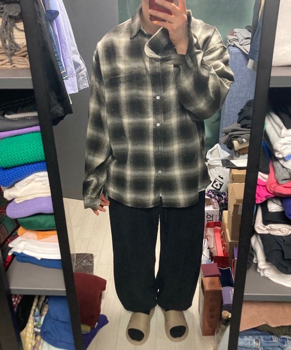 MUSINSA | PARTIMENTO VTG Washed Flannel Ombre Check Shirt Black