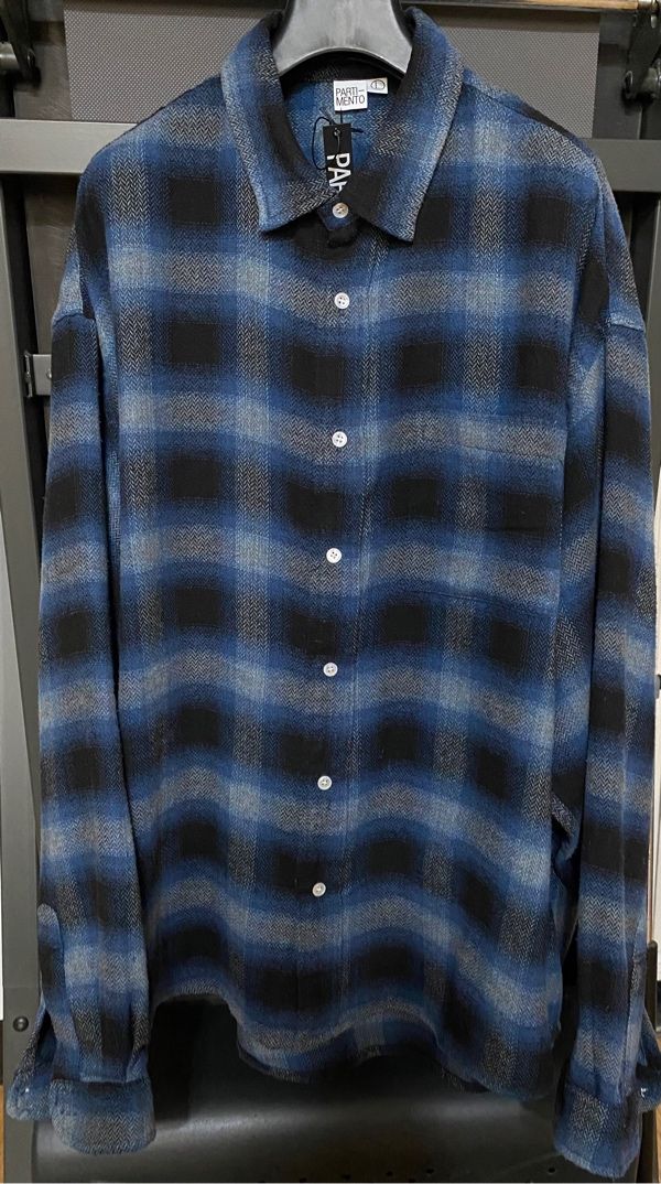 ★PARTIMENTO★ VTG Washed Flannel Ombre Check Shirts Black PARTIMENTO