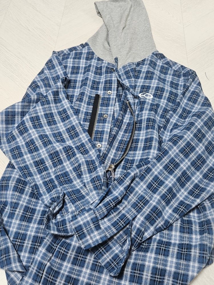 MUSINSA | OY S.L CHECK ZIPPER HOODIE SHIRTS - BLUE