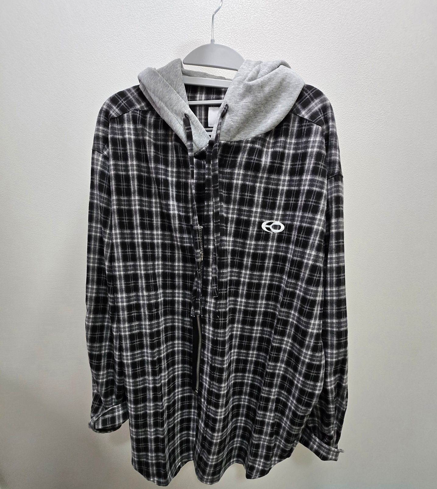 MUSINSA | OPENYARD(OY) S.L CHECK ZIPPER HOODIE SHIRTS - BLACK