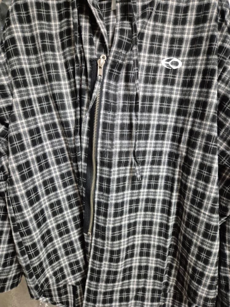 MUSINSA | OY S.L CHECK ZIPPER HOODIE SHIRTS - BLACK