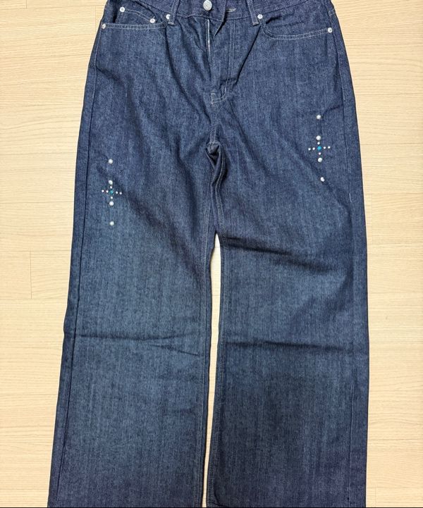 MUSINSA | AAKAM Western Studded Denim Pants (Dark Blue)