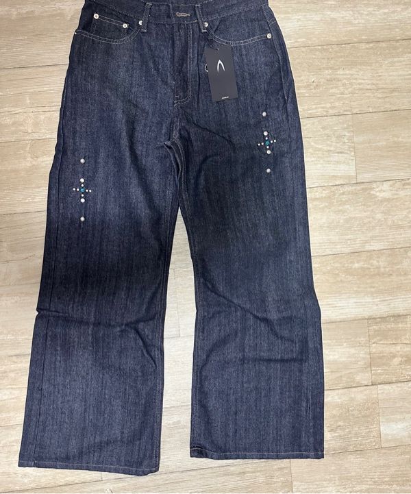 デニム・ジーパン AAKAM Western Studded Denim Pants 5FT1659 MUSINSA | AAKAM Western Studded Denim Pants (Dark Blue)