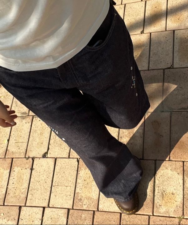 MUSINSA | AAKAM Western Studded Denim Pants (Dark Blue)