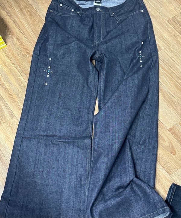 MUSINSA | AAKAM Western Studded Denim Pants (Dark Blue)