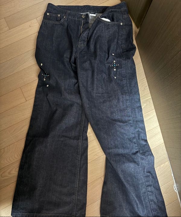 MUSINSA | AAKAM Western Studded Denim Pants (Dark Blue)