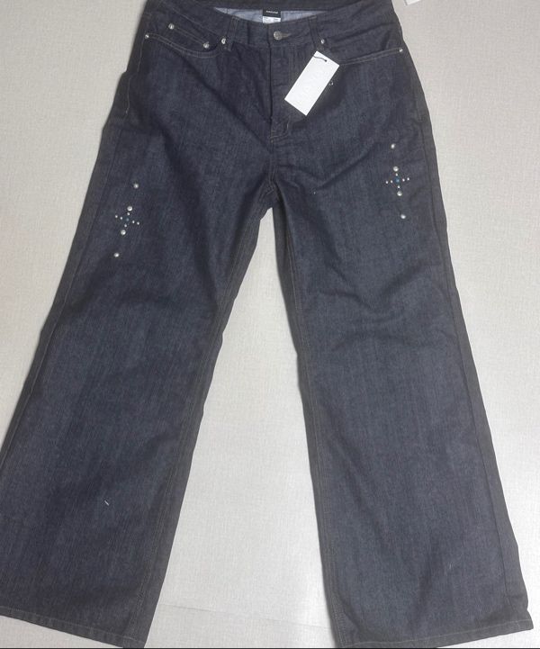 MUSINSA | AAKAM Western Studded Denim Pants (Dark Blue)