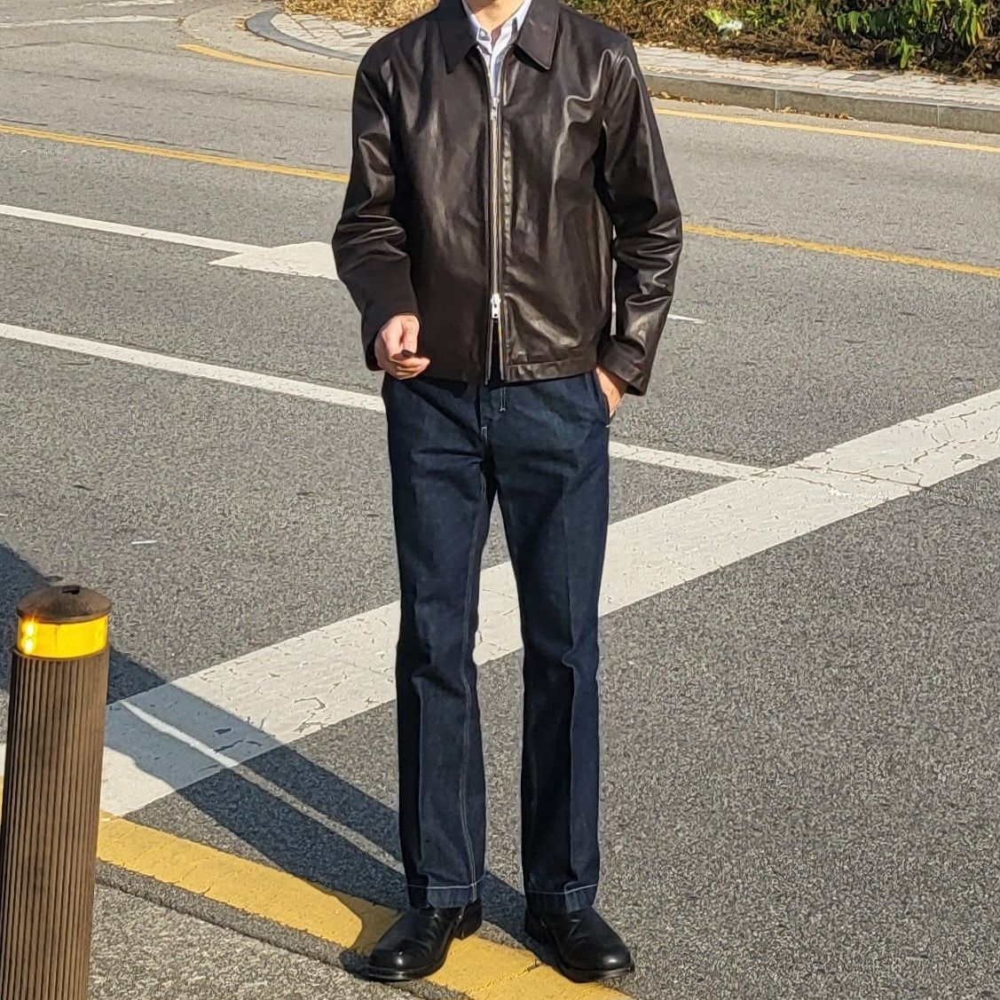 MUSINSA | DUNST CALF SKIN COLLARED BLOUSON JACKET