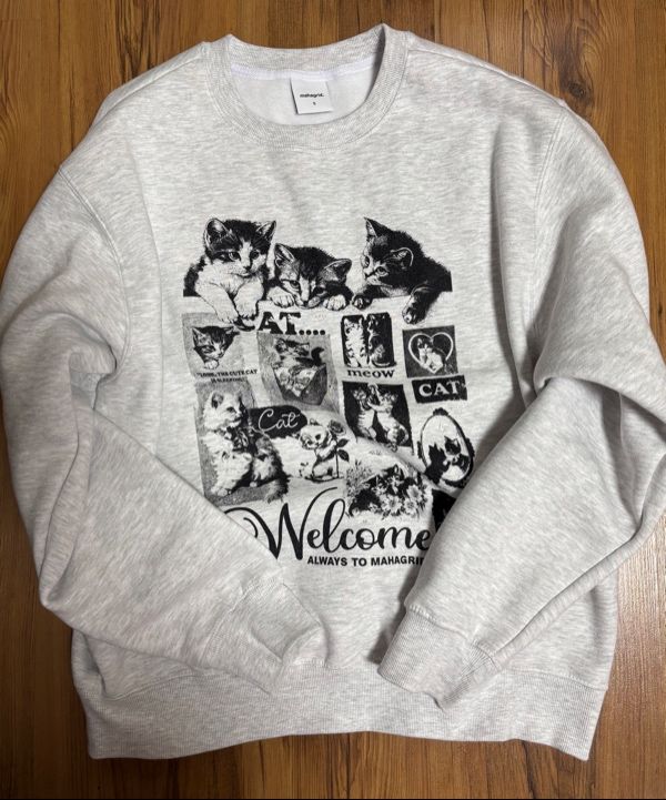 MUSINSA | MAHAGRID CAT COLLAGE SWEATSHIRT LIGHT GREY