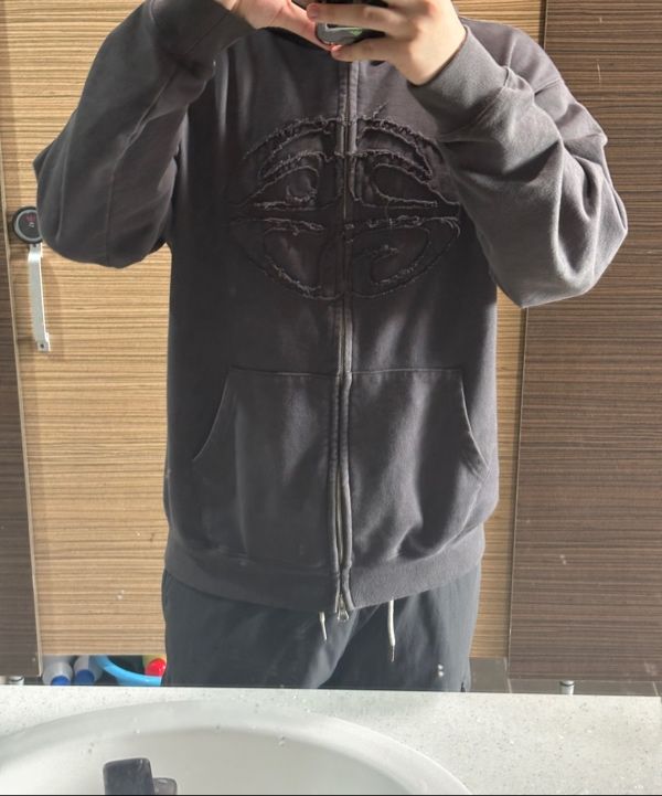 ★mahagrid★ECLIPSE RAW CUT ZIP UP HOODIE GREY ECLIPSE RAW CUT ZIP UP HOODIE [GREY] - MAHAGRID