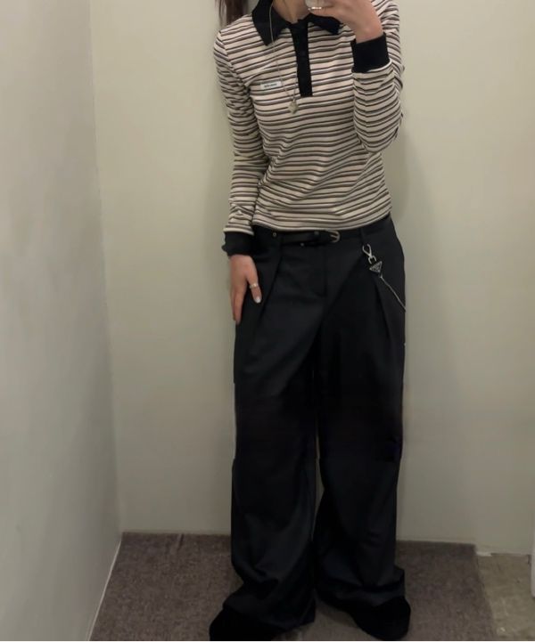 MUSINSA | CRANK Low-rise rivet wide pants_gray