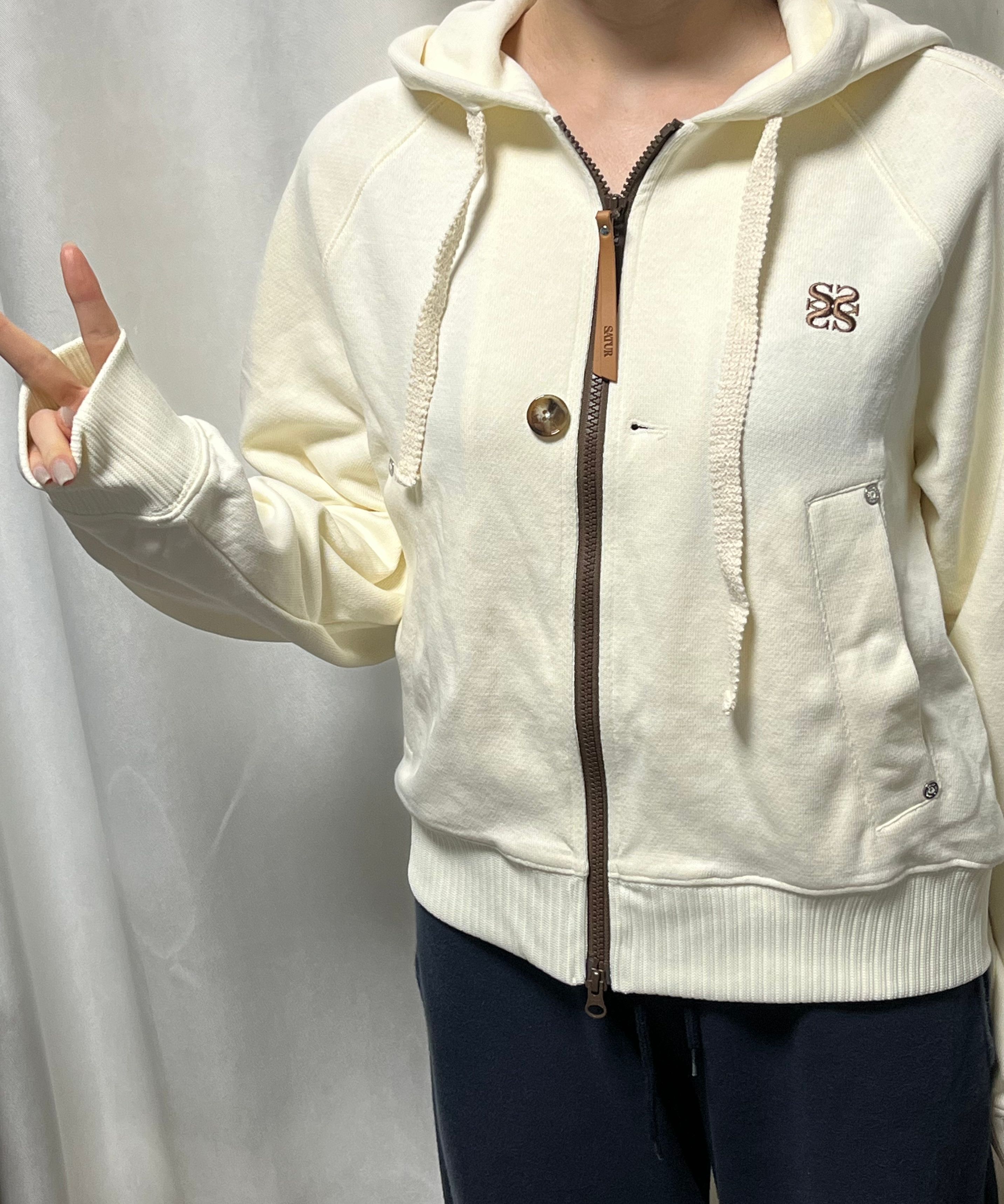 MUSINSA | SATUR Lawton loose fit hooded zip-up resort cream