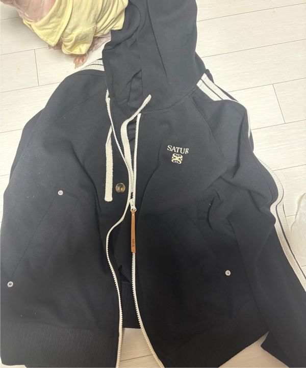 MUSINSA公式 | SATUR Lawton loose fit hood zip-up caviar black