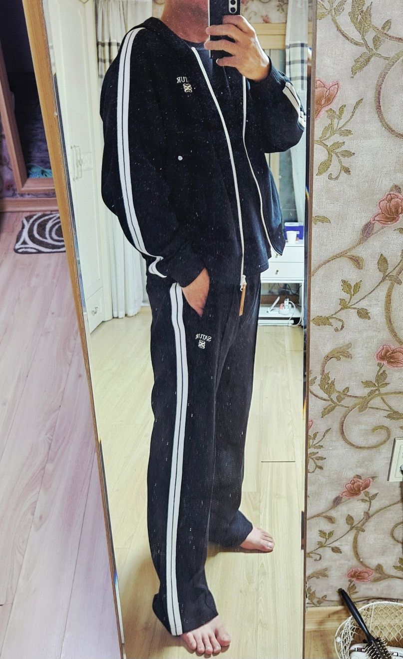 MUSINSA | SATUR Lawton loose fit hood zip-up caviar black