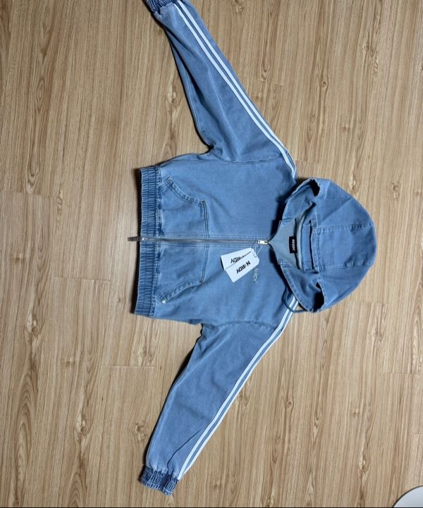 MUSINSA | NERDY Women's Denim Hoodie Track Top (Black/Navy