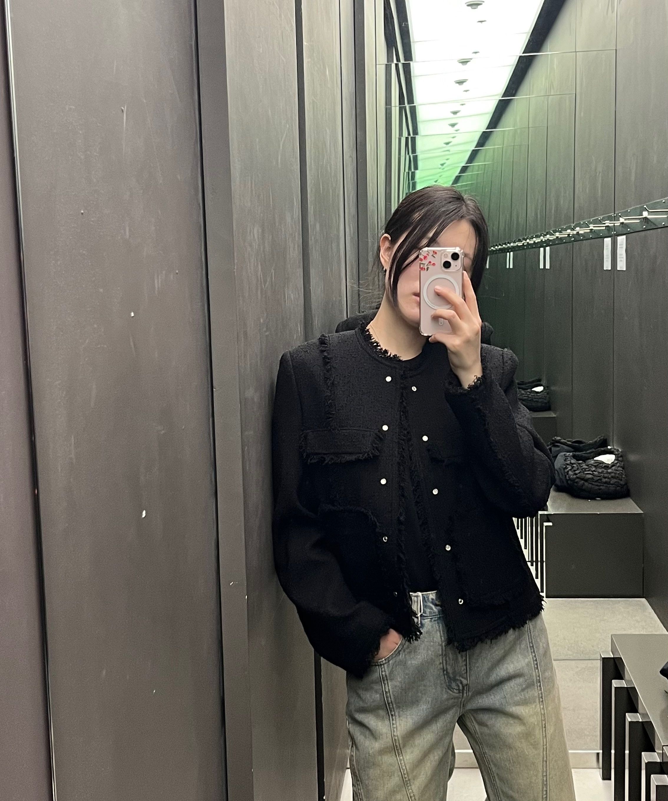 MUSINSA | INSILENCE WOMEN Studded Tweed Jacket BLACK