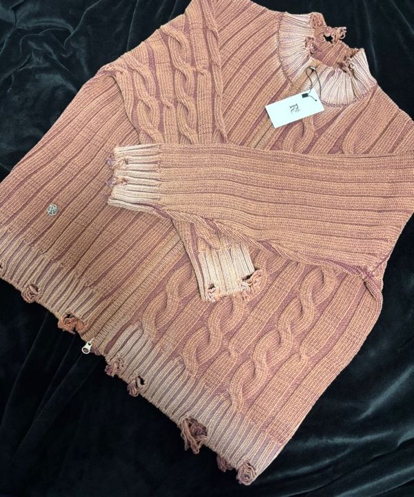 MUSINSA | RSSC DAMAGE WASHING MIX KNIT ZIP UP - PINK