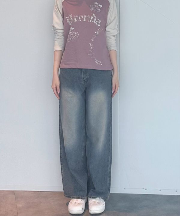 ◇PRENDA◇ VINTAGE LOGO RAGLAN LONG SLEEVE GLOOMY PINK MUSINSA | PRENDA VINTAGE LOGO RAGLAN LONG SLEEVE GLOOMY PINK