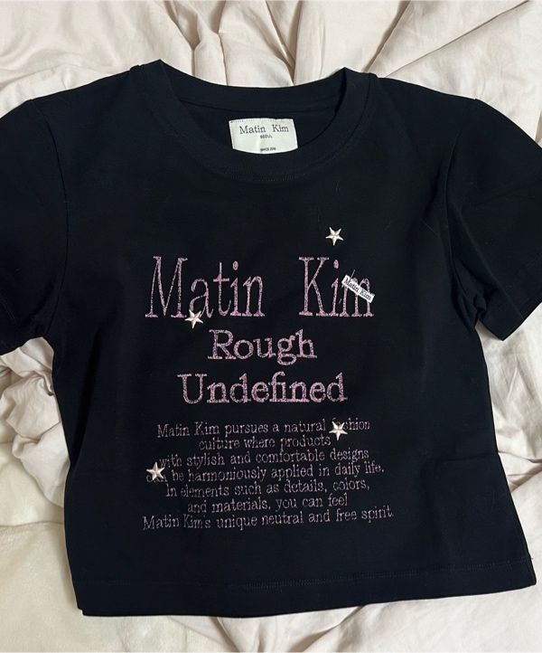 MUSINSA公式 | MATIN KIM DAZZLE LETTERING CROP TOP IN BLACK