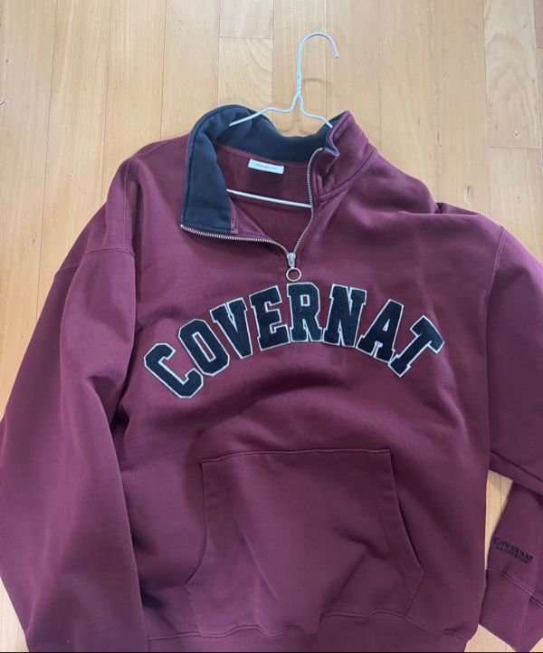 MUSINSA | COVERNAT Arch Logo Half Zip Up Man to Man Oatmeal