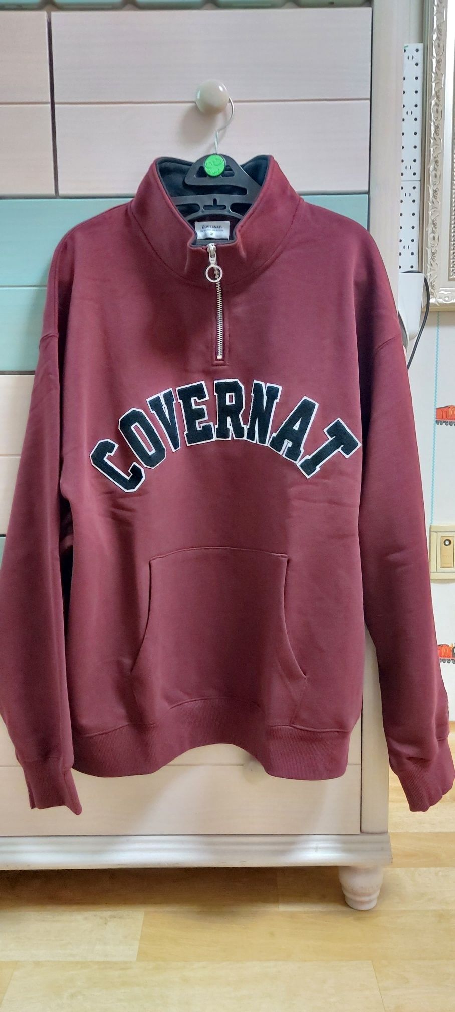 MUSINSA | COVERNAT Arch Logo Half Zip-up Man to Man Deep Red