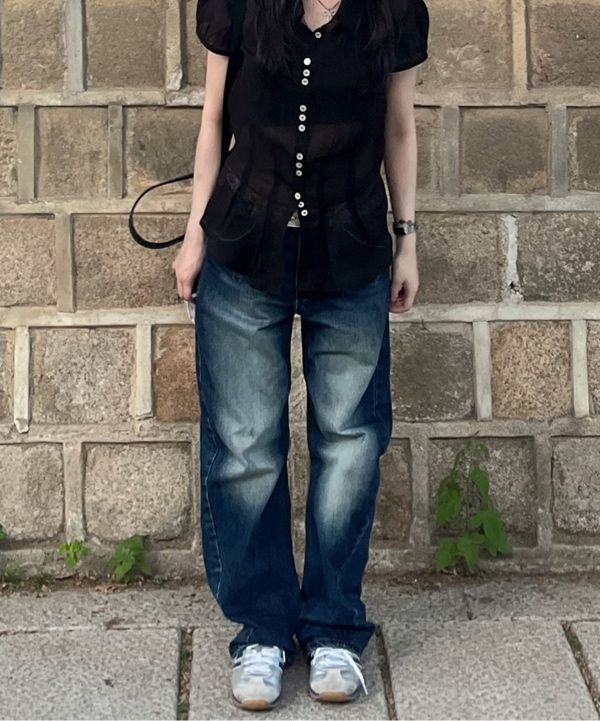 MUSINSA | SCULPTOR Beaded Waist Denim Pants Indigo Blue