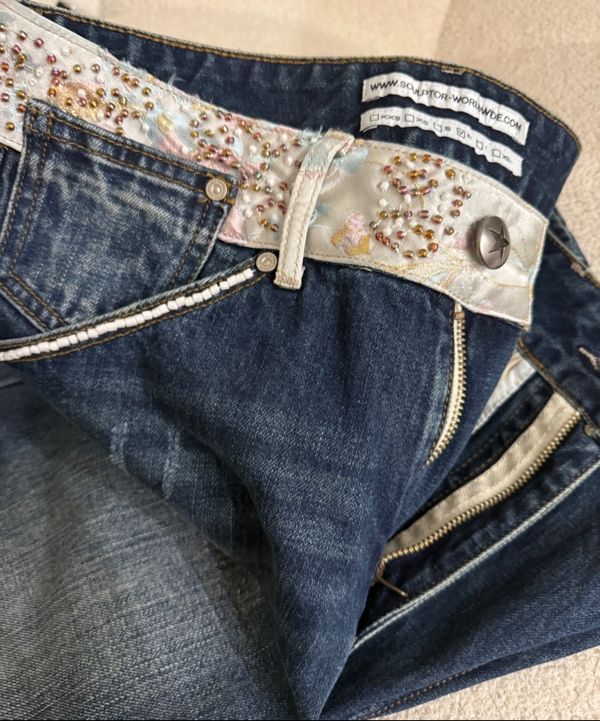 MUSINSA | SCULPTOR Beaded Waist Denim Pants Indigo Blue