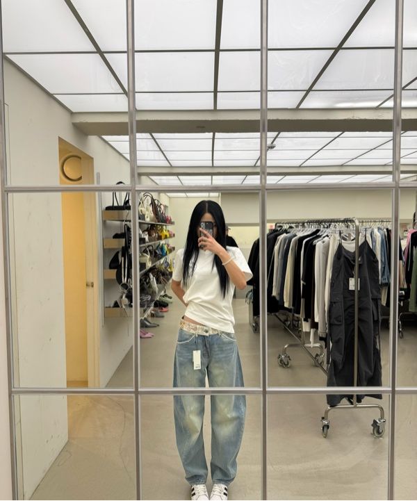 MUSINSA公式 | SCULPTOR Beaded Waist Denim Pants Mid Blue