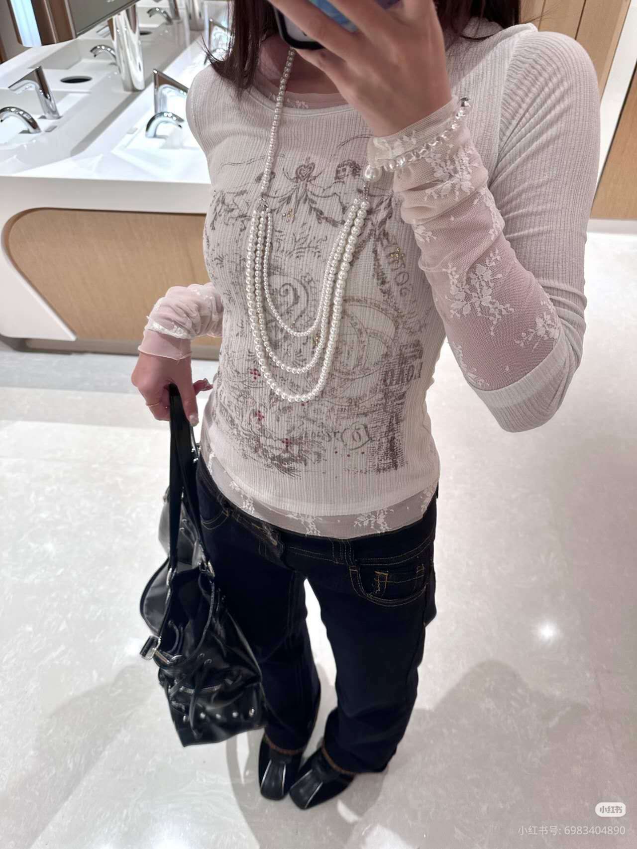 MUSINSA公式 | SCULPTOR Triple Lace Layered Tee Ivory