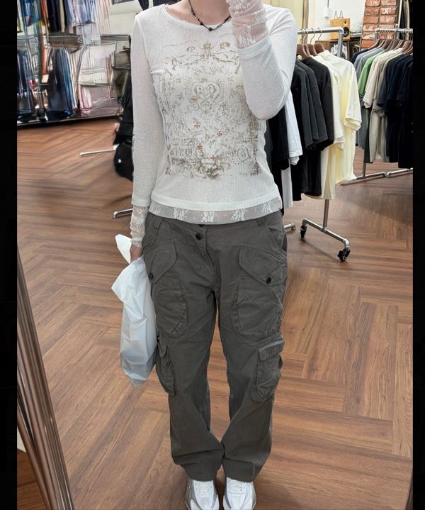 MUSINSA | SCULPTOR Triple Lace Layered Tee Ivory