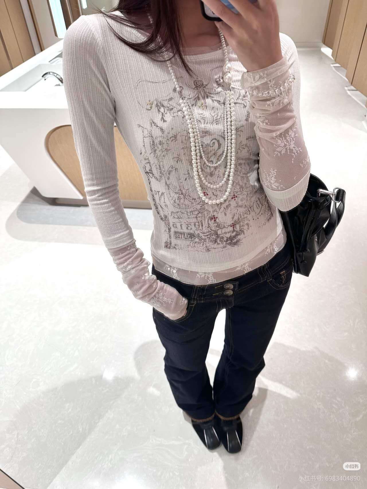 MUSINSA | SCULPTOR Triple Lace Layered Tee Ivory