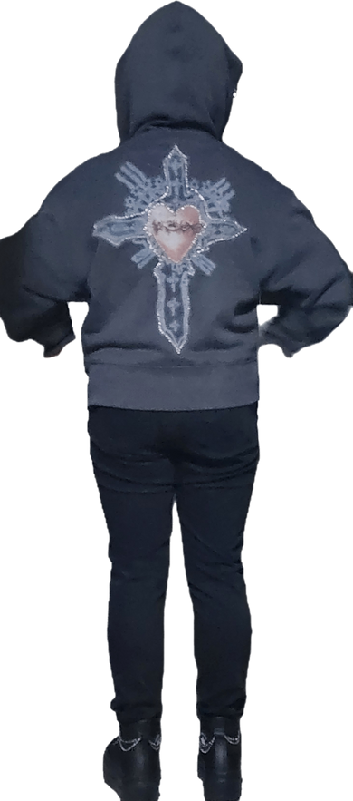 MUSINSA | SCULPTOR Beaded Saint Hoodie Zip-Up Charcoal