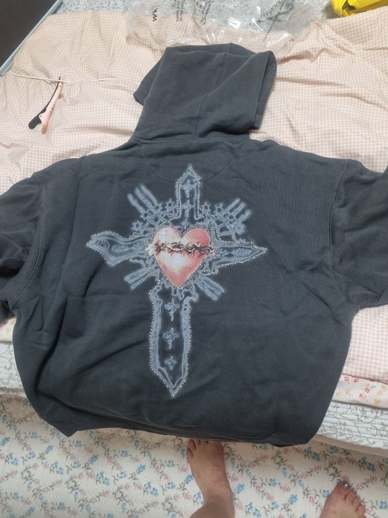 MUSINSA | SCULPTOR Beaded Saint Hoodie Zip-Up Charcoal