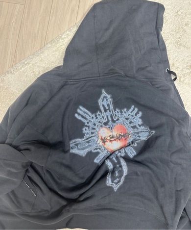 MUSINSA | SCULPTOR Beaded Saint Hoodie Zip-Up Charcoal