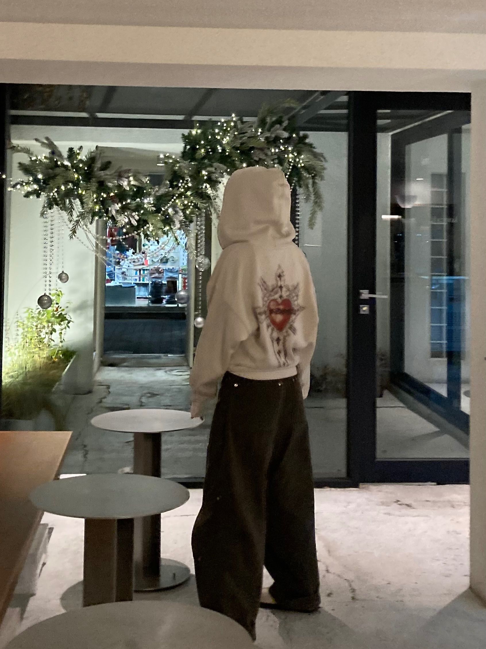 MUSINSA | SCULPTOR Beaded Saint Hoodie Zip-Up Dirty White