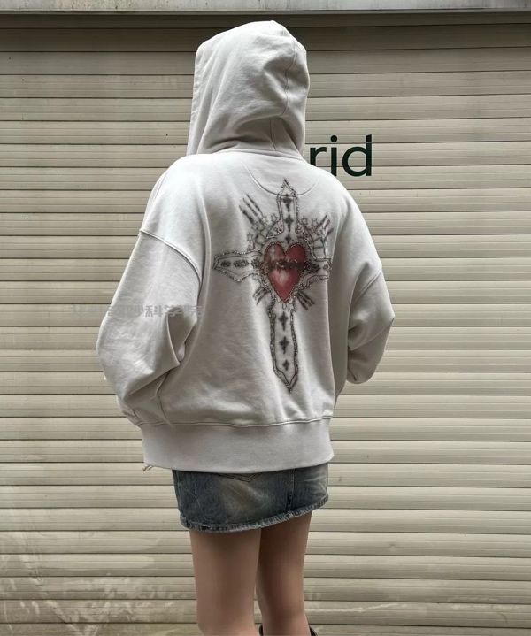 MUSINSA公式 | SCULPTOR Beaded Saint Hoodie Zip-Up Dirty White